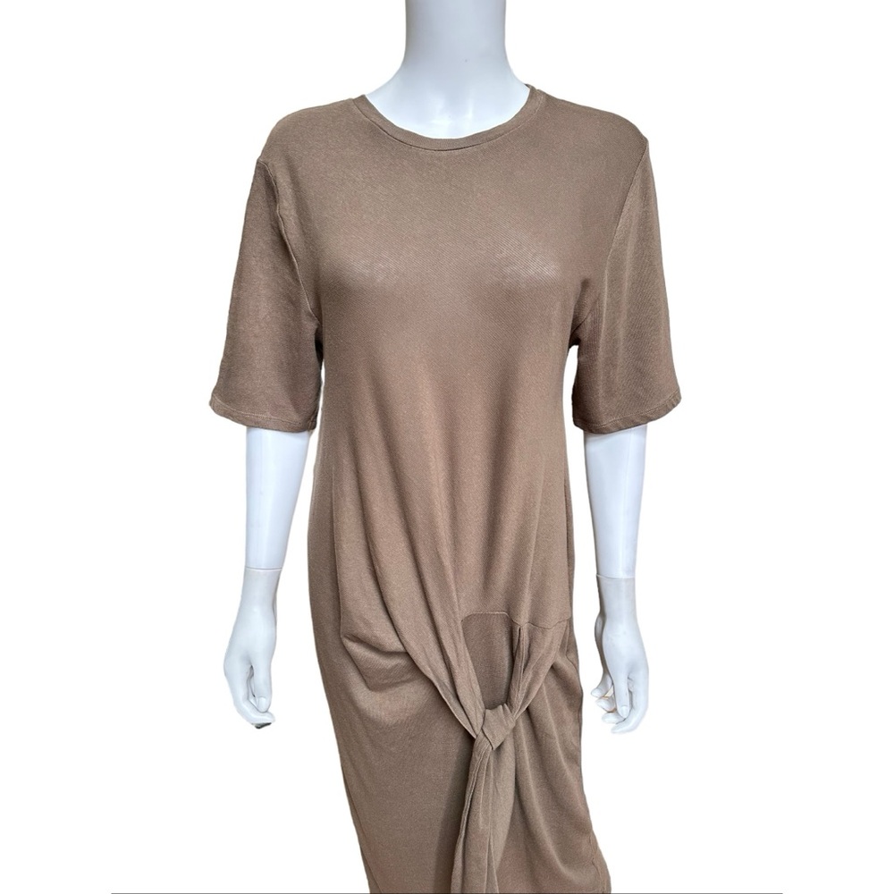 Zara Knit Short Sleeve Front Knot Detail Midi Dress, S
